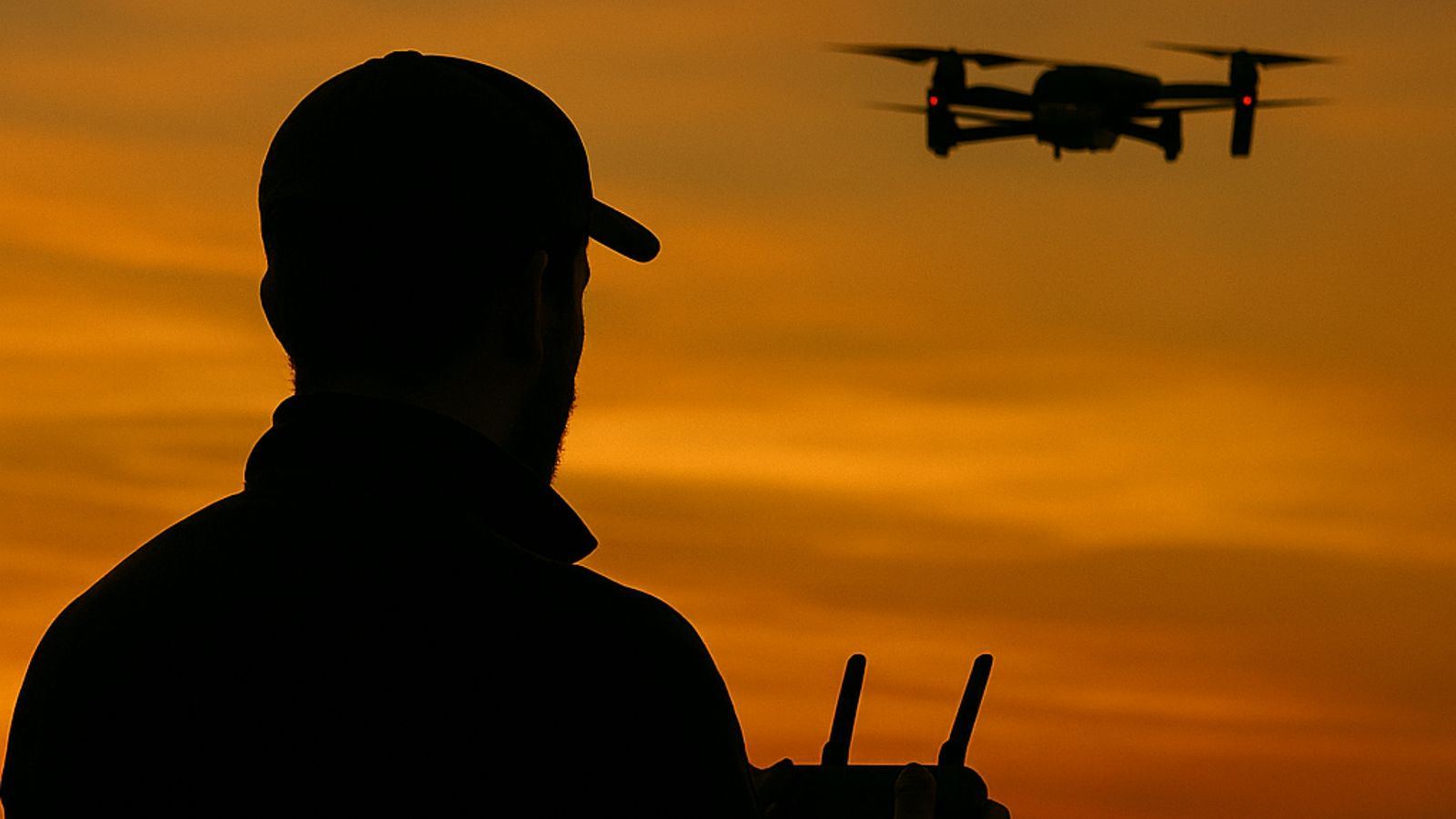 Pilote de drone au coucher du soleil au Québec